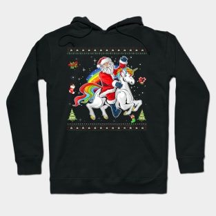 Santa Riding Unicorn Merry Christmas Xmas Sweater Ugly Hoodie